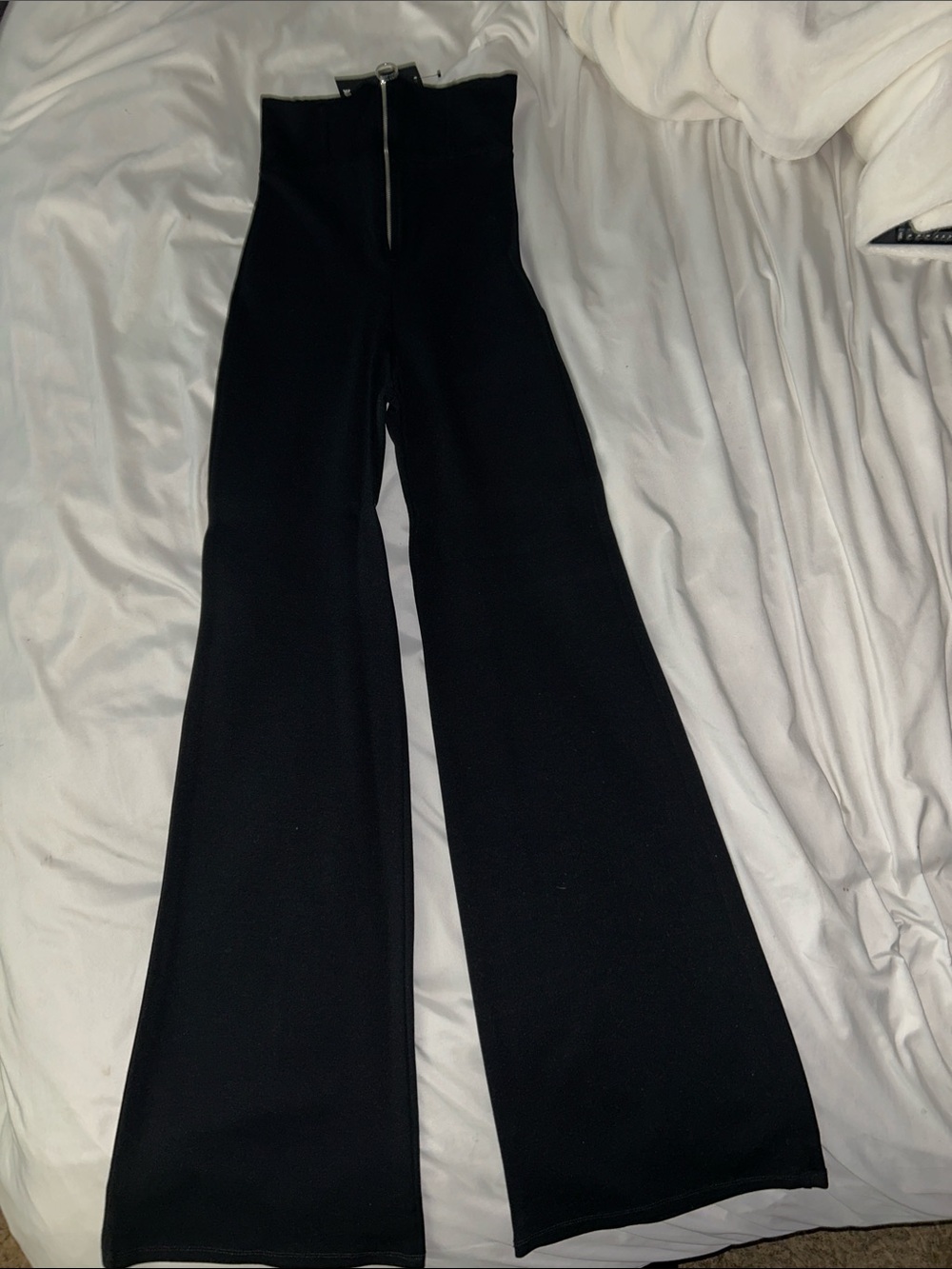 High-Waist Black Flared Jumpsuit Pants